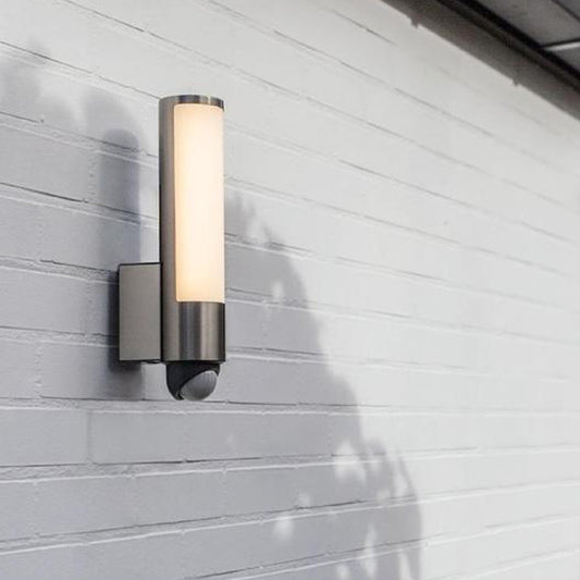 Lutec Leda LED Stainless Steel Outdoor Modern Tubular Up Wall Light with PIR