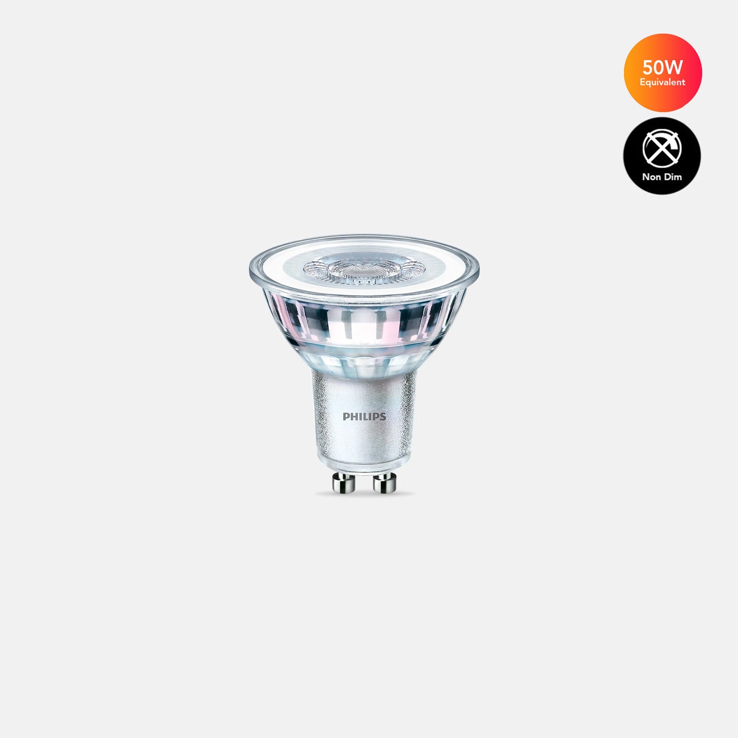 Philips 4.6W - 50W LED Non Dim GU10 Warm, Cool White & Daylight